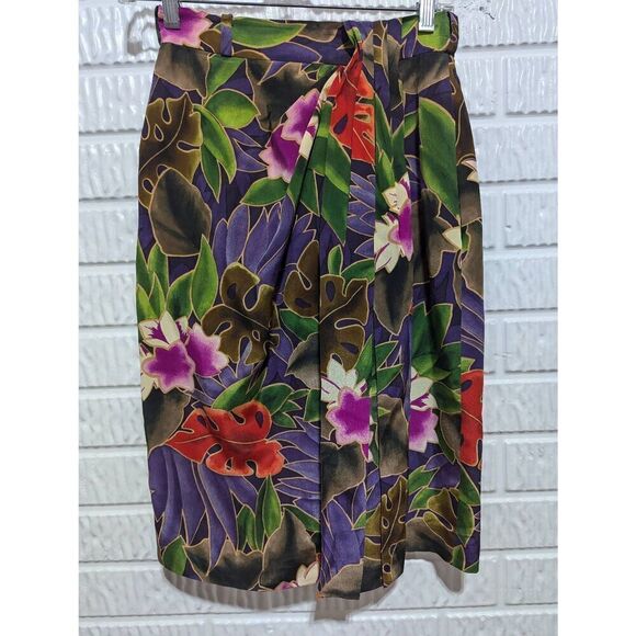 Dana Buchman Women's Multi-Color Hawaiian Print Silk Straight Skirt Size 4 - Picture 1 of 6